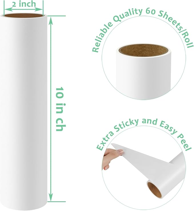 Large Lint Roller Refills 10 inch Wide Ultra Sticky Mega Roller Refills for Evercare Layers Smart Design Leo Cleaning Floor Roller for Removing Pet Hair, 6 Pack Total 360 Sheets