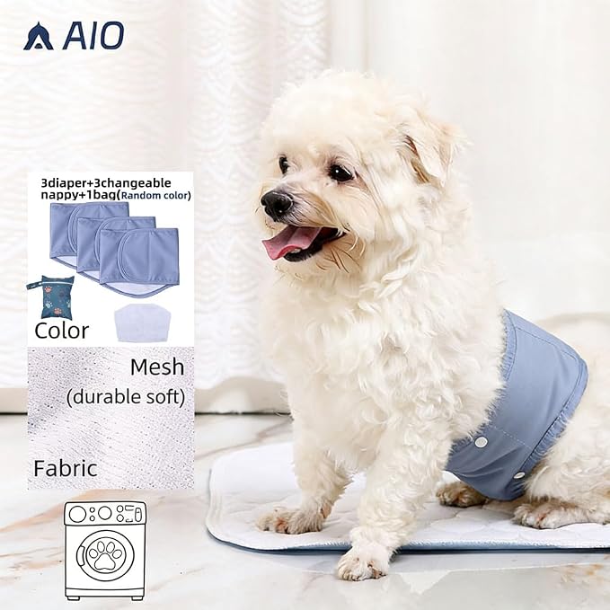 AIO Male Belly Bands for Dogs - Dog Diapers Male -Belly Bands for Male Dogs- High Absorbing Dog Wraps Washable - Reusable Large Doggy Doggie Puppy Dog Diapers