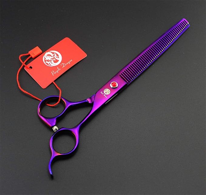 Purple Dragon 8.0" Titanium Multicolor Professional Pet Grooming Scissors Set,Straight & Thinning & Curved Scissors Shear with Bag for Dog Cat Grooming