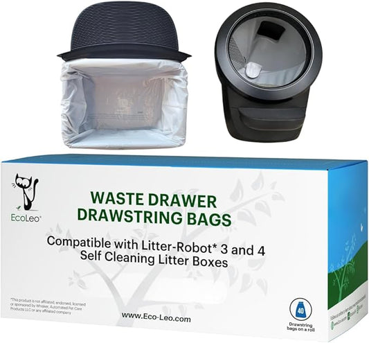 EcoLeo Cat Litter Box Liners for Automatic Litter Box, Compatible with Litter-Robot 4 and 3, Leo's Loo Too & Catlink, Drawstring Liner Bags for Waste Drawer, Improved, Thicker