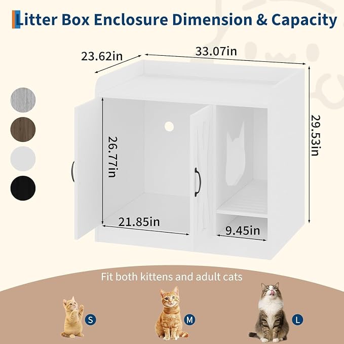 Cat Litter Box Enclosure, Hidden Litter Box Cabinet Furniture with Divider, Indoor Cats House, Wooden Cat Washroom Storage Cabinet Bench, Side End Table Nightstand, 33.07" l × 23.62" w × 23.92" h