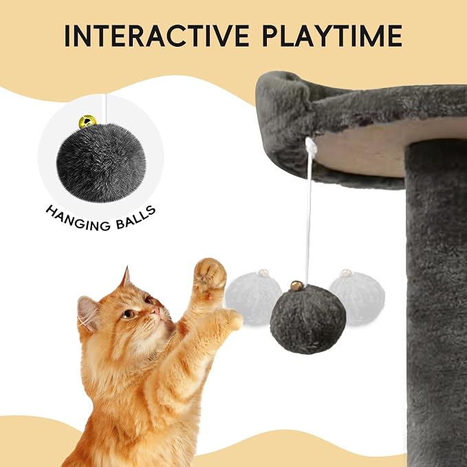 53-inch Cat Tree Tower for Indoor Cats,Cat Tree House Cat Furniture with Sisal Scratching Post,2 Cat Caves,Dangling Toys (Black)