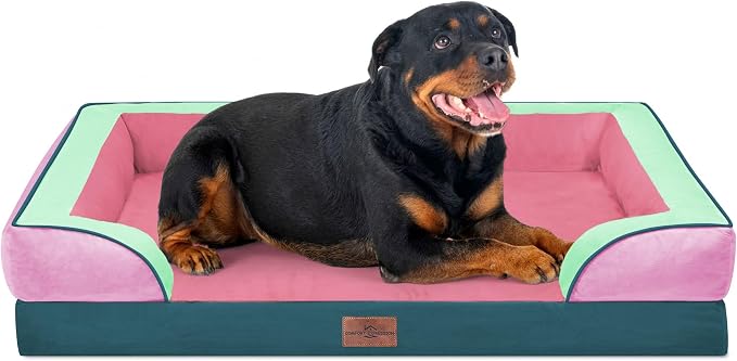Comfort Expression Orthopedic Dog Bed for Extra Large Dogs 45x35 Inch, Waterproof Egg Crate Foam XL Pet Bed with Bolsters, Dog Couch with Washable Cover & Non-Slip Bottom, Mint-Berry Dream