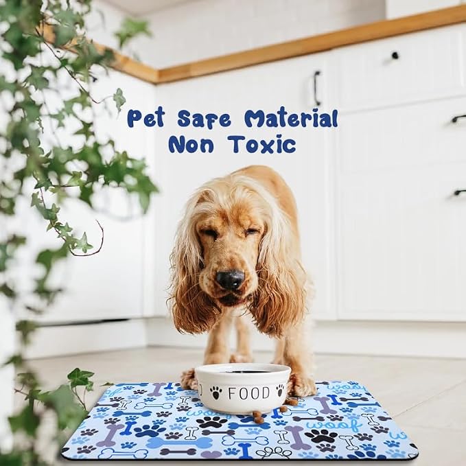 Dog Food Mats for Floors Waterproof, Pet Water Bowl Mats Pet Feeding Absorbent Placemats Blue 16 * 24 inch
