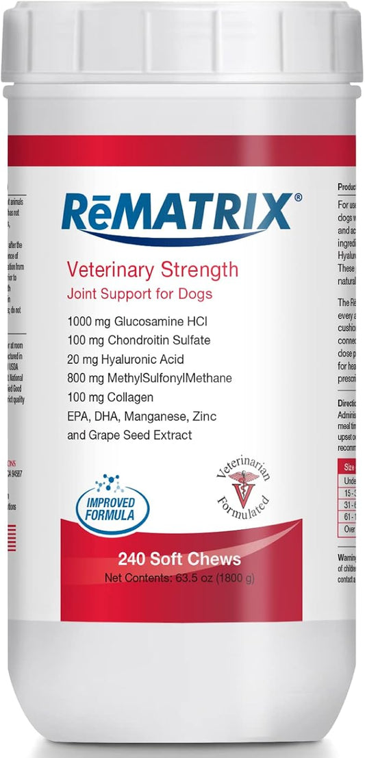 ReMATRIX Joint Support Supplement for Dogs - Glucosamine, Chondroitin, MSM, Omega-3 - Hip and Joint Pain Relief and Support for Dogs - Made in USA - 240 Soft Chews