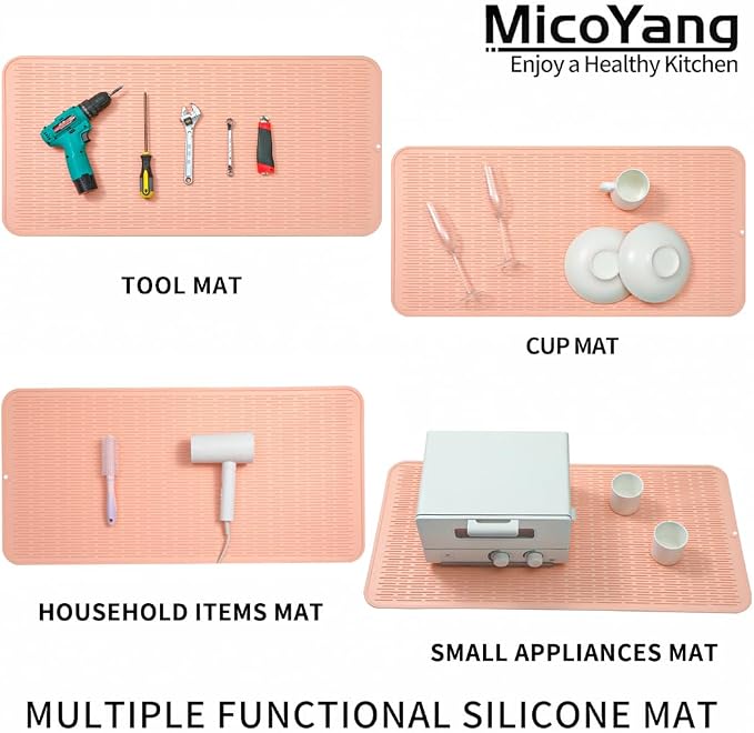 MicoYang Silicone Dish Drying Mat for Multiple Usage,Easy clean,Eco-friendly,Heat-resistant Silicone Mat for Kitchen Counter or Sink,Refrigerator or Drawer Liner Pink 5XL 36inches x 18inches