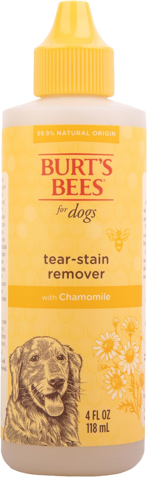 Burt's Bees for Pets Tear Stain Remover for Dogs with Chamomile, 99.9% Natural Origin Formula, Gently Cleanses Eye Area and Removes Debris, Safe for Dogs and Puppies, Cruelty-Free, 4 Fl Oz