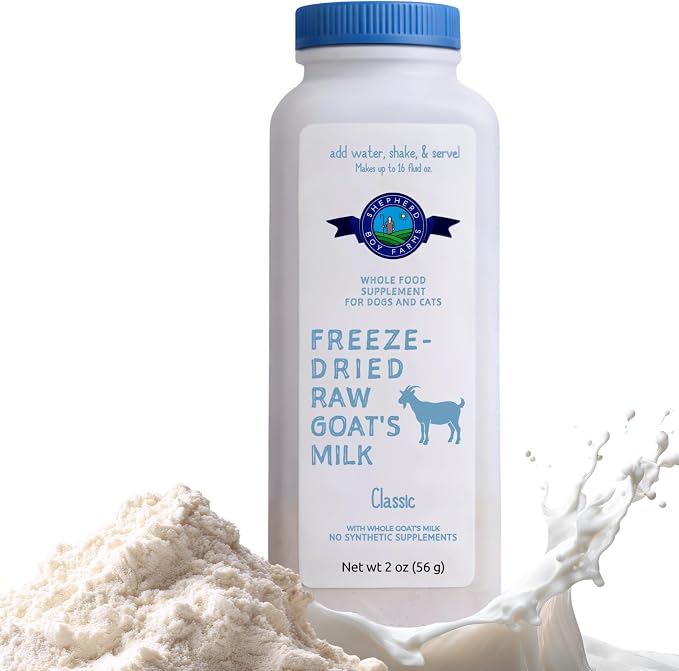 Shepherd Boy Farms Freeze Dried Raw Goats Milk with Probiotics for Dogs & Cats (Classic), High Protein Digestible Goat Milk for Sensitive Stomachs, Food Topper, Dog Camping Essentials - Makes 16 FL OZ