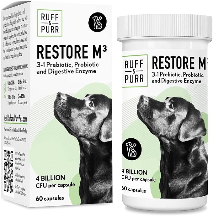 Ruff & Purr Probiotics for Dogs – 3-in-1 Probiotics, Prebiotics and Digestive Enzymes for Gut Health, Immune Support, Healthy Skin and Coat – Clinically Studied DE111 & PreforPro