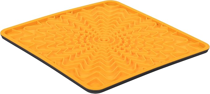 Messy Mutts Framed Silicone Therapeutic Licking Mat | 9.5" x 9.5" | Slow Feeder Mat for Boredom & Anxiety | Lick Pad for Dogs & Cats | Orange