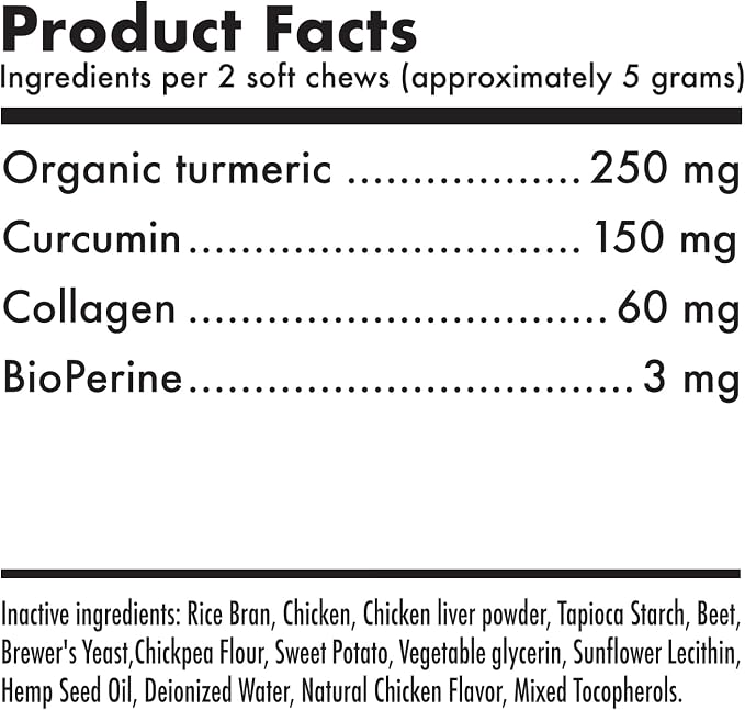 LEGITPET Calming Hemp 30 Treats for Dogs Made in USA with Organic Hemp and Turmeric Curcumin Hip & Joint Dogs Supplement Anti-Inflammatory Support 120 Chewa
