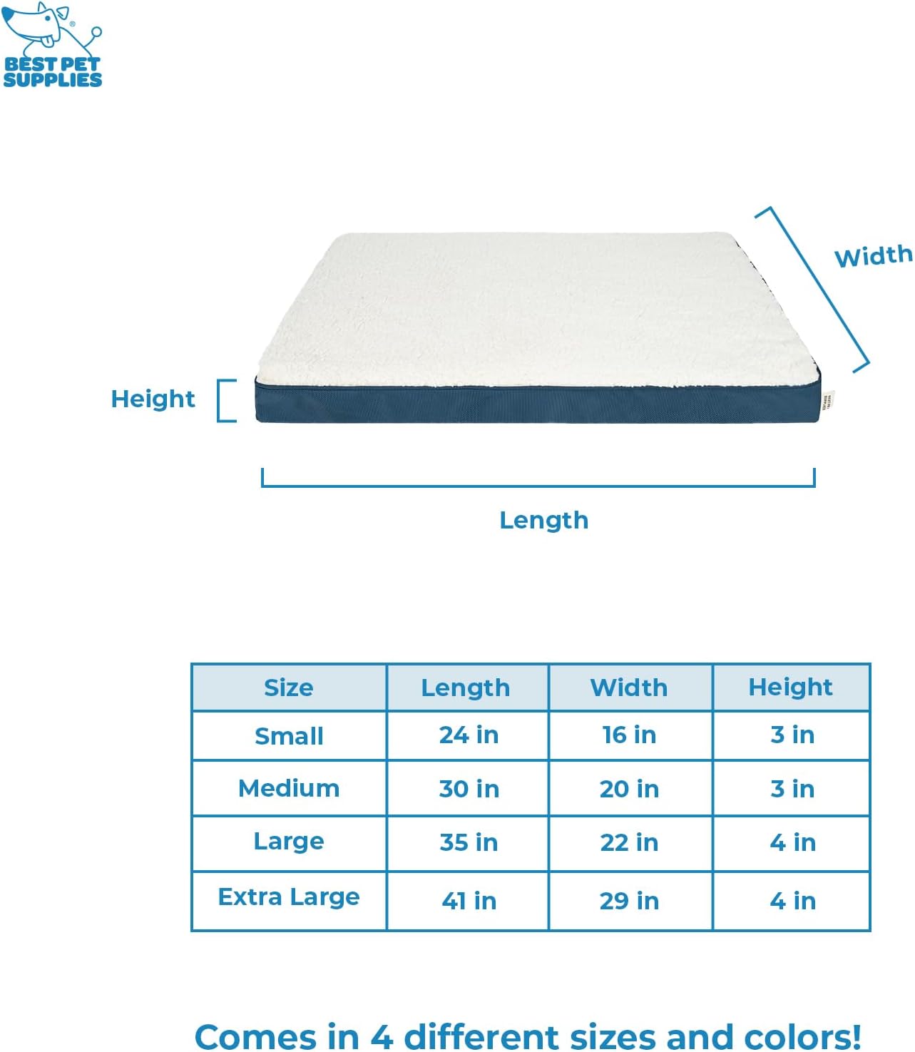 Best Pet Supplies Cute Dog Crate Mat Flat Bed with Waterproof Exterior, Thick Orthopedic Egg Foam Mattress, and Soft Sherpa Fleece Cover for Small, Medium, and Large Breeds - Blue, 41X29X4