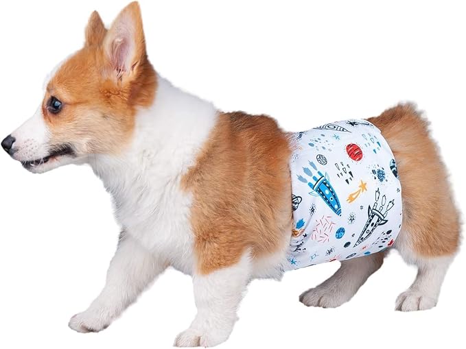 Pet Soft Dog Belly Band - 3 Packs Reusable Dog Diapers Male Dog Diapers Belly Wraps - Washable Dog Belly Bands for Male Dogs (Space, S)