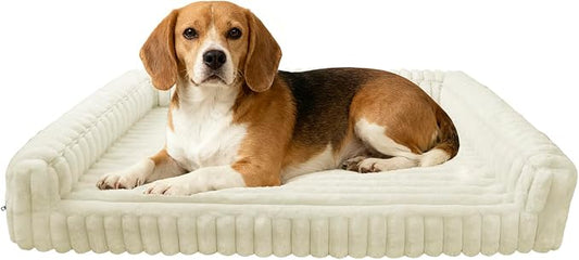 Waterproof Orthopedic Dog Bed for Medium Dogs, Medium Non-Slip Pet Beds with Sides, Egg-Crate Memory Foam Dog Couch for Crate Removable Washable Cover, Beige