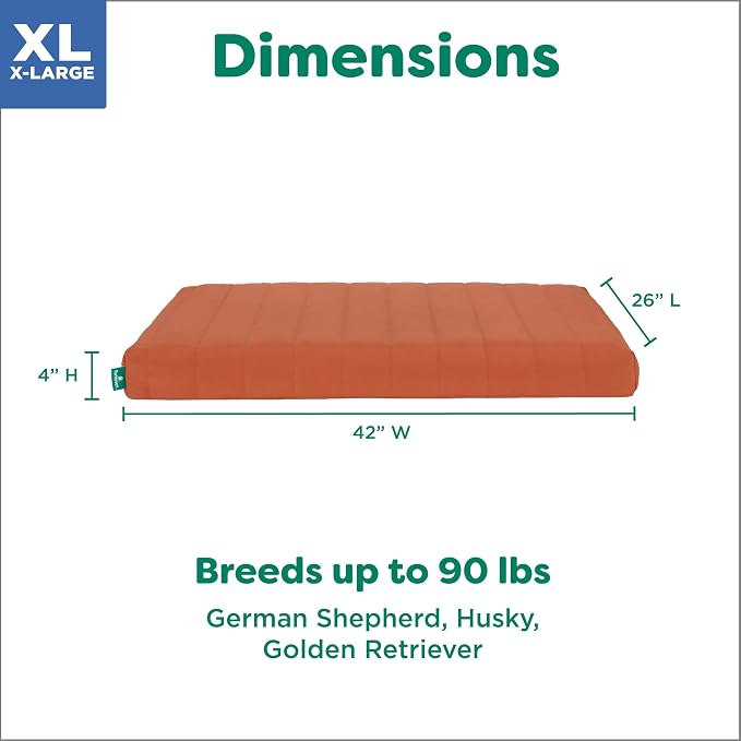 Furhaven Orthopedic Dog Bed – Puffy Quilted Foam Mattress with Removable Washable Cover, Soft & Supportive for Kennels & Crates - X-Large, Rust