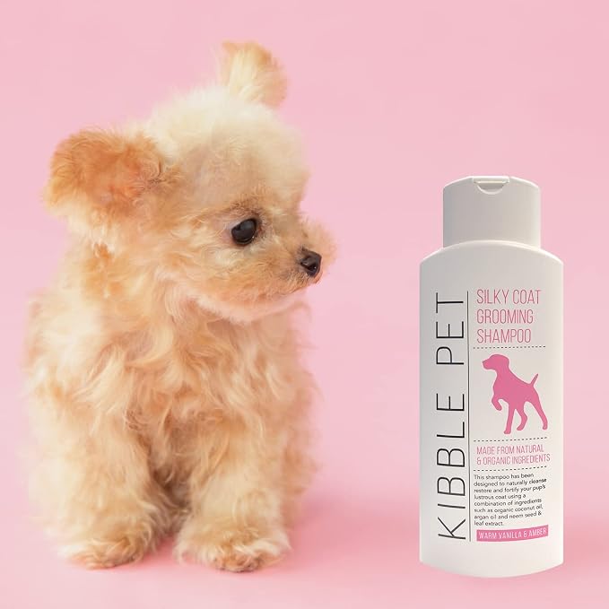Kibble Pet Silky Coat Grooming Shampoo for Dogs, Organic Argan Oil & Coconut Oil Formula, Salon-Quality Professional Coat Care, Warm Vanilla & Amber Scent, Made in USA, 13.5 oz