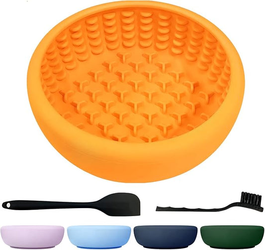 Dog Slow Feeder Licking Bowl,Freezeable Anxiety Relief Treat Dispenser, Non-Slip Anti-chocking Pet Dish,Entertainment Interactive Puzzle Toy for Mediuml Large Breed, BPA Free Silicone Dishwasher Safe