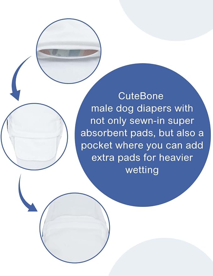 CuteBone Dog Diapers Male 4 Pack Puppy Wraps Reusable Doggie Belly Bands for Male Dogs Small Medium Large