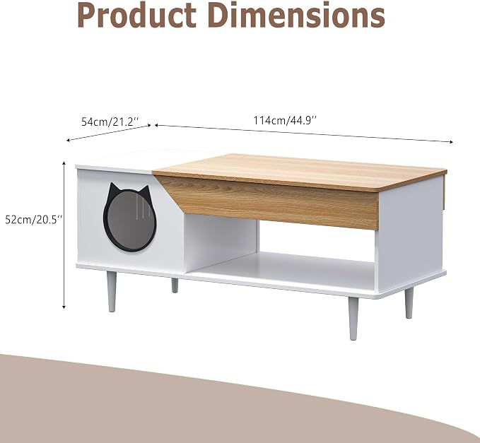 CuisinSmart 45" Cat Coffee Table with Cat House & Storage Drawer, Rustic Wooden Coffee Table, Hidden Litter Box Furniture with Cat Door for Living Room