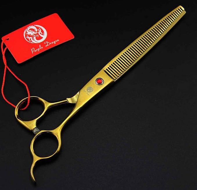 Purple Dragon 8.0" Titanium Multicolor Professional Pet Grooming Scissors Set,Straight & Thinning & Curved Scissors Shear with Bag for Dog Cat Grooming