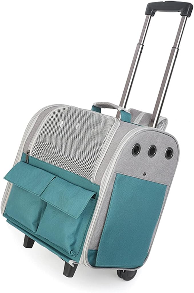 Portable Cat Carrier Backpack with Wheel Breathable Airline Approved Pet Travel Rolling Trolley Collapsible Backpack