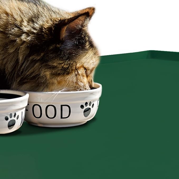 Dog Food Mat,Silicone Waterproof Food Tray,Non Slip Pet Bowl Mats Placemat,0.8" Raised Edge,Suitable for Most Small and Medium Sized Pets,28" x 18"