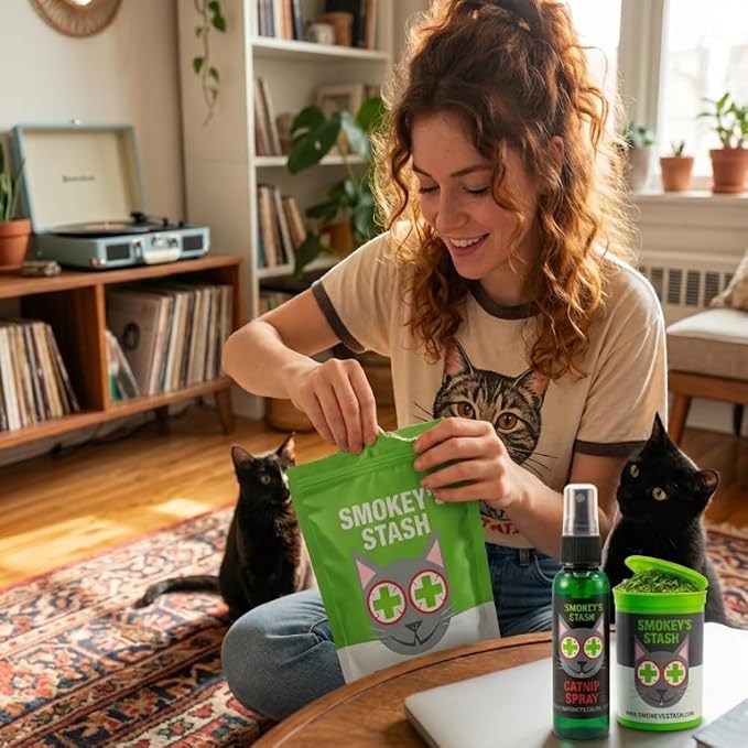 Smokey's Stash Catnip Spray and Dried Catnip Bundle for Cats - 2oz Catnip Spray and Premium Pop-Top Can, Handcrafted in the USA