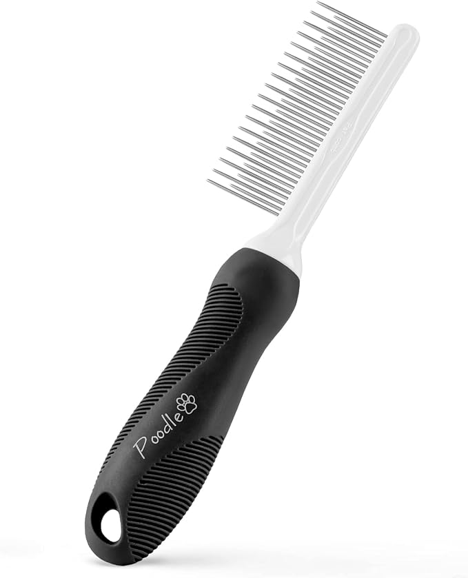 Poodle Pet Bundle - Dematting Fur Rake Comb Brush Tool with Steel Safety Blades and Detangling Pet Comb with Long and Short Stainless Steel Teeth for Detangling Matted or Knotted Undercoat Hair (Black
