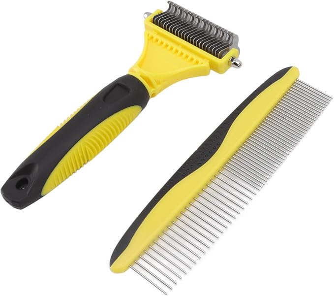Undercoat Rake Kit, Stainless Steel Double Sided, Quick Open Knots, Safe for Dense Hair Pets, Ergonomic Handle, Sturdy and Durably, Rounded Edges for Sensitive Skin, Optimal Shedd