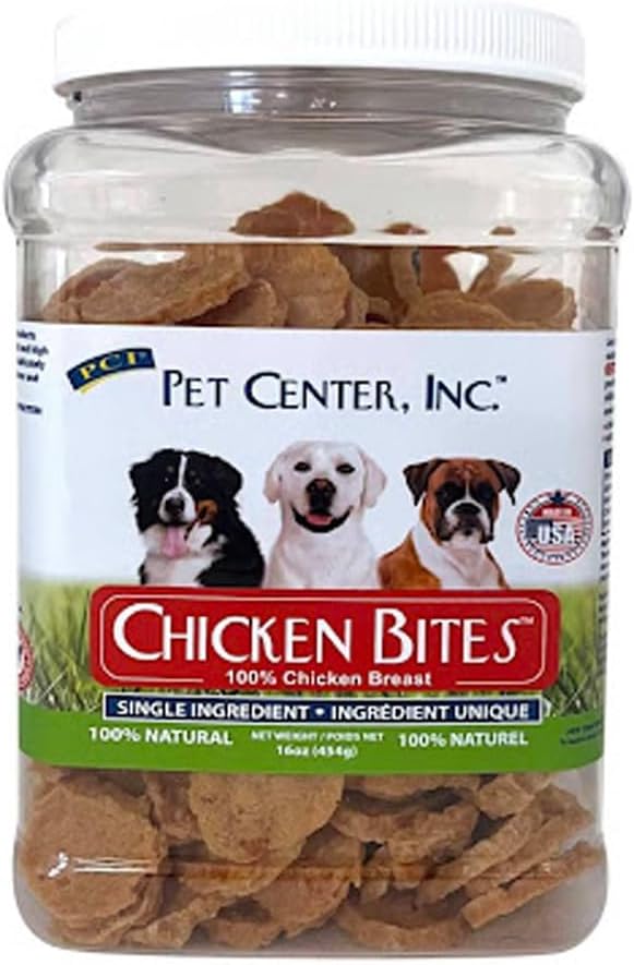 PCI Pet Center Inc. Chicken Bites - Single Ingredient Raw Dehydrated Chicken Breast - Dog Treats Made in USA - 16oz