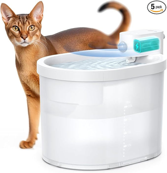 uahpet Cat Water Fountain, Wireless & Battery Operated 2L/67oz Pumpless Automatic Pet Fountain with Motion Sensor, Food-Grade ABS Tray, Easy to Clean Water Dispenser for Cats