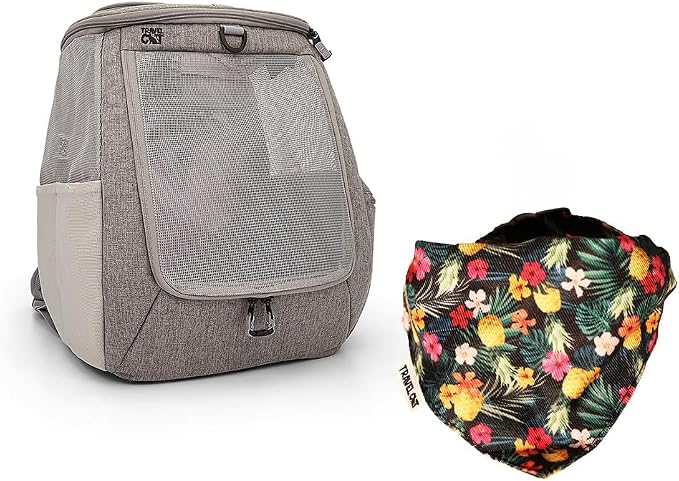 Travel Cat Navigator Carrier Bag with Hawaiian Bandana Collar - Premium Cat Backpack for Hiking and Travel, Stylish Outdoor Pet Accessories