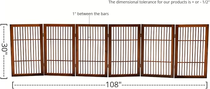 Urnporium Pet Dog Gate Freestanding, Strong Durable Folding Wooden Fence, Portable Acacia Hardwood Safety Barrier for Indoor & Outdoor Use (Brown Pet Gate, 6 Panel 30" Tall)