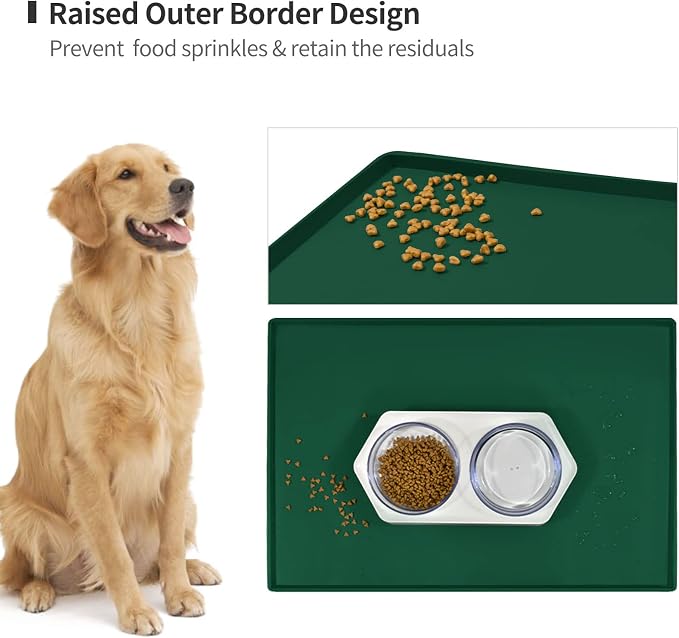 Dog Food Mat,Silicone Waterproof Food Tray,Non Slip Pet Bowl Mats Placemat,1" Raised Edge,Suitable for Most Small and Medium Sized Pets,32" x 24"