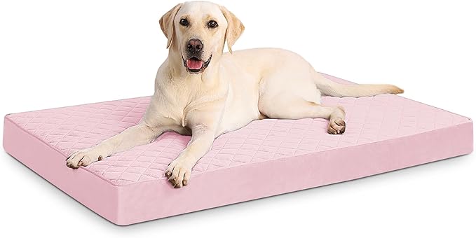 NUPIDA Orthopedic Dog Beds for Extra Large Dogs Waterproof Pet Kennel Pad with Removable Washable Cover and Non-Slip Bottom, 47x29 Inch, Pink