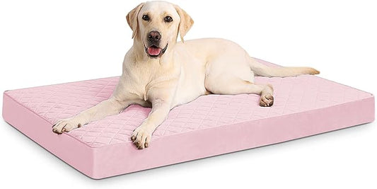 NUPIDA Orthopedic Dog Beds for Extra Large Dogs Waterproof Pet Kennel Pad with Removable Washable Cover and Non-Slip Bottom, 47x29 Inch, Pink