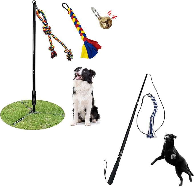 Flirt Pole for Dogs, Interactive Teaser Wand with 1 Fleece Rope Toy for Chase and Tug of War, Durable for Large & Medium Dogs, Interactive Exercise Game in Yard Park