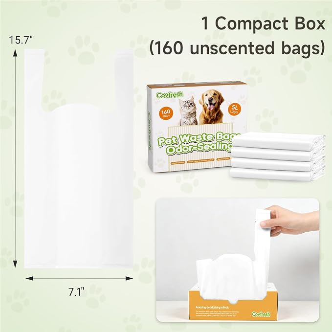 Odor Sealing Dog Poop Bags with Handles – 160 Count – Large Capacity | Heavy Duty Thick Pet Waste Bags - Leak Proof, Odor - Blocking (White)