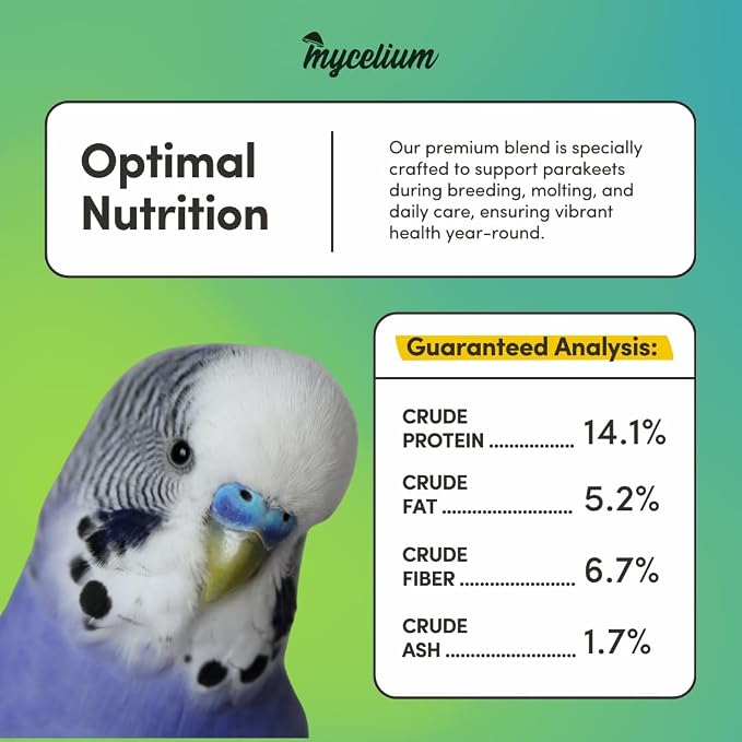 Mycelium Parakeet Cuisine Bird Food (5 LB Bag) | Organic, Nutritious Parakeet Feed with Real Fruits, Veggies & Vitamins | Supports Digestion & Daily Energy | Non-GMO, Filler-Free, Made in USA