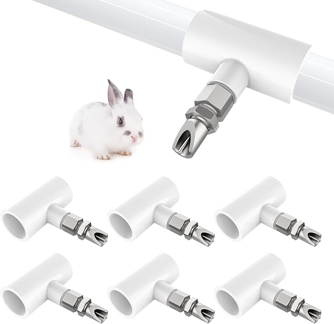 6pcs Stainless Steel Rabbit Water Nipples Automatic PVC Tees Rodent Waterering System