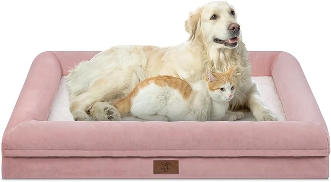 Yiruk XL Orthopedic Dog Bed for Large Dogs, Big Waterproof Dog Bed with Removable Washable Cover, 4-Sides Bolster Support Pet Couch Sofa with Non-Slip Bottom, Pink