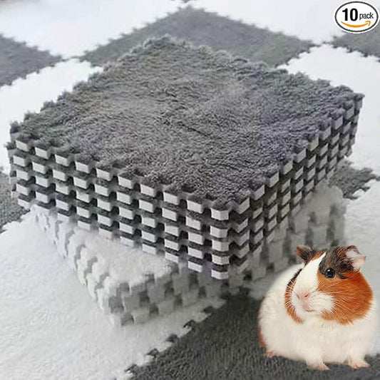 10Pcs 11” x 11” Guinea Pig Pads Washable, Reusable Guinea Pig Fleece Cage Liners, Soft Warm Rabbit Sleep Mat Blanket Bed (Grey)