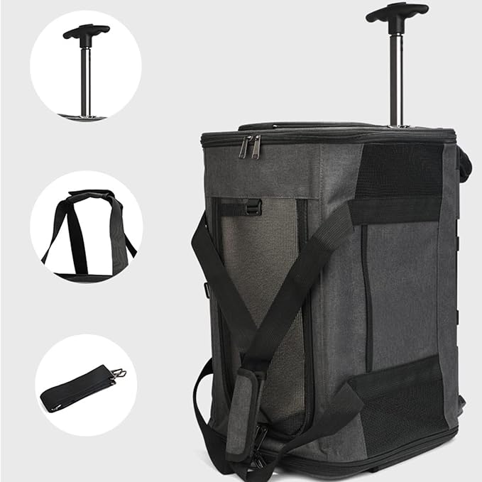 Cat Carrier, Airline Approved Dog Carrier with Wheels, Pet Carrier for Pet with Telescopic Walking Handle,Easy to Fold for Small Cats and Dogs
