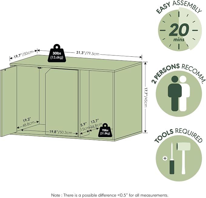 Furinno Peli Litter Box Enclosure, Solid White