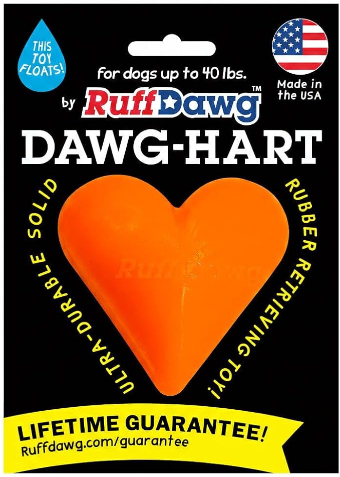 Ruff Dawg Indestructible Dawg-Hart (Heart) Medium 3” – Heavy-Duty Solid Rubber Dog Fetch Toy for Dogs Under 40 lbs – Floats & Crazy Bounce – Made in USA – Assorted Neon Colors