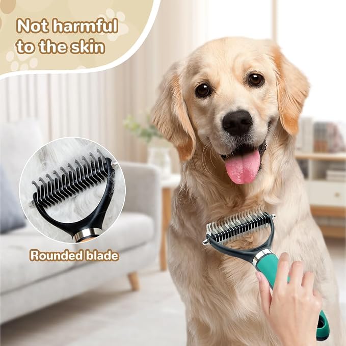 2026 New Pet Grooming Brush, Double-Sided Undercoat Rake Home Use for Dogs, Multifunctional Easy Grip Fur Remover Comb Durable Dematting Tool for Long Haired Cats, Green