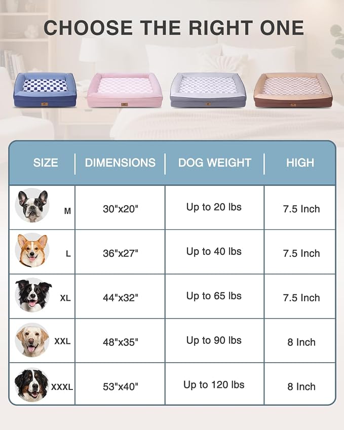 KSIIA Big Dog Bed for Extra Large Dogs, Orthopedic Egg-Crate Memory Foam Pet Bed with Sides, Waterproof Lining and Non Slip Pet Couch with Removable Washable Cover, 48 x 35 Inch, Pink