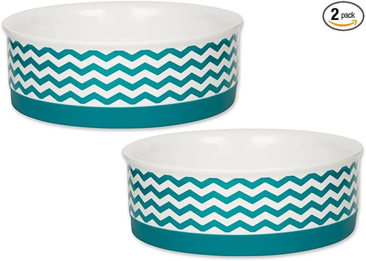 Bone Dry Ceramic Pet Collection Chevron, Medium Set, 6x2, Teal, 2 Piece