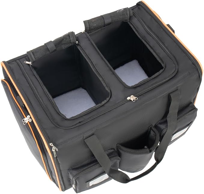 2 in 1 Large Rolling Cat Carrier for 2 Cats, Expandable Double Pet Carrier with Wheels, Removable Divider, Travel Crate for Car/Camping/Vet