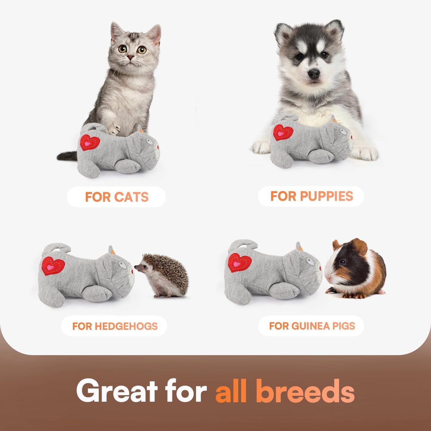 ALL FOR PAWS Heartbeat Cat Plush Toy – Calming Kitten Companion with Realistic Heartbeat, Anxiety Relief for Indoor Cats Dogs Pets